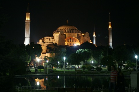 Agia Sophia illuminated at night