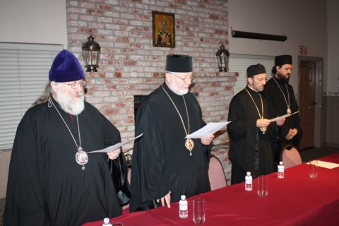  WEST COAST HIERARCHS: (L-R) His Grace Bishop Benjamin (OCA), His Grace Bishop Joseph (Antiochian), His Eminence Metropolitan Gerasimos (Greek Orthodox) and His Grace Bishop Maxim (Serbian).